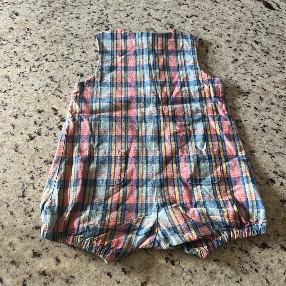 New - Janie and Jack Plaid Sleeveless Baby Romper - Picture 2 of 7